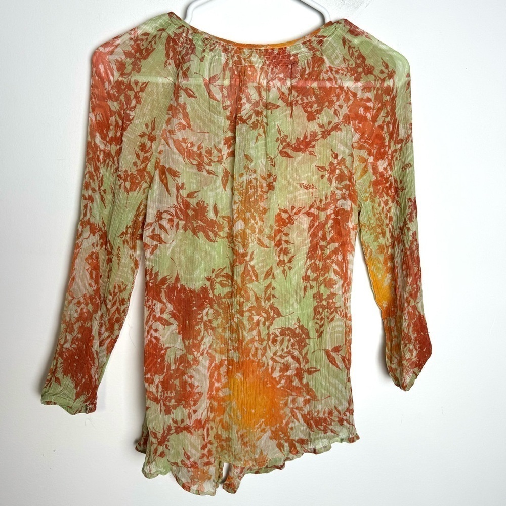 Sundance silk floral shirt orange green sheer light button down XS - Picture 2 of 6